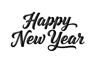 Elegant script happy new year text isolated on transparent background