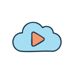 (Cloud Video Streaming Play Button. A graphic representing internet media content playback. This emblem symbolizes seamless digital accessibility and convenient multimedia delivery from web servers.)