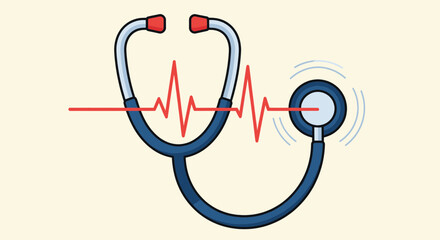 Medical stethoscope with red heartbeat line healthcare and medical concept health checkup.