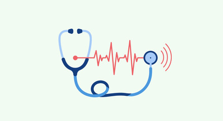 Medical stethoscope with heart rate monitor and sound waves health care concept.