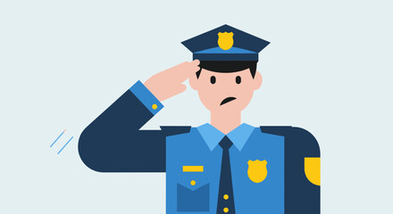 Police officer saluting with a serious expression on his face.