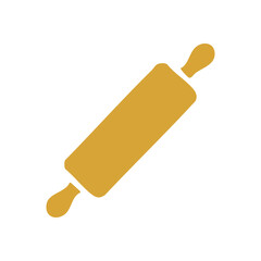 (Golden Rolling Pin Kitchen Tool Icon. Minimalist flat yellow pastry presser graphic. Evokes home baking, culinary preparation, and crafting delicious treats. Symbolizes warmth, comfort.)