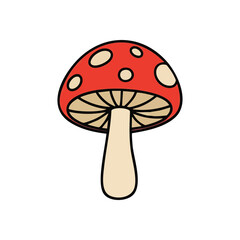 (Red Mushroom Illustration. Charming vector artwork of a bright scarlet toadstool with white speckles. Evokes magic, nature, and playful fairy tale fantasy.)