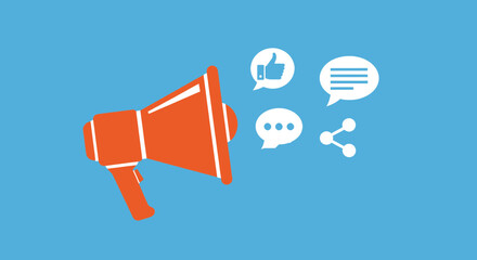 Social media marketing concept with megaphone and social icons.