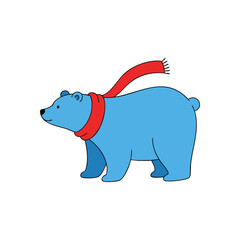 (Happy Blue Bear Wearing Warm Scarf. This charming illustration depicts a contented arctic creature. Its vibrant neckwear symbolizes coziness, joy, and resilience during chilly seasons.)