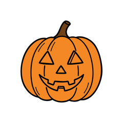 (Smiling Jack O Lantern Halloween Fun. Vibrant cartoon illustration of a carved orange squash with a cheerful, eerie grin. Perfect emblem for autumnal festivities and spooky celebrations, embodying.)