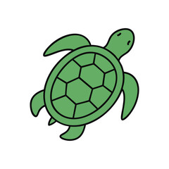 (Cute Green Sea Turtle Drawing. This charming marine animal vector artwork portrays an adorable shelled creature. It evokes feelings of patience, wisdom, and environmental care for ocean wildlife.)