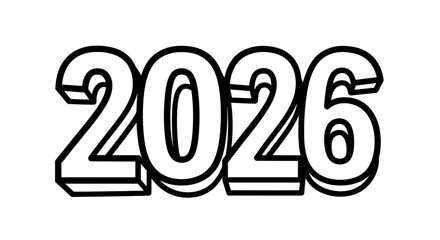 Outlined 2026 text with a 3D effect against a white background