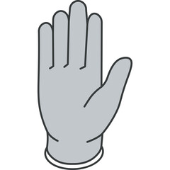 Simple isometric icon of a gray medical glove with a white cuff and black outline on a transparent background representing healthcare and protection