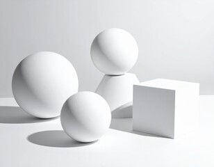 Geometric shapes composition in monochrome spheres and cube.