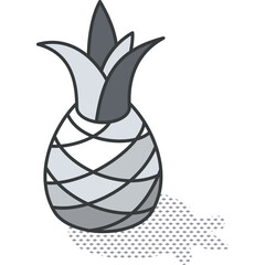 Simple Isometric Pineapple Icon with Gray Tones and a Transparent Background Casting a Subtle Shadow