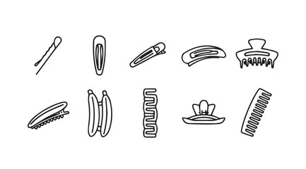 Collection of hand drawn hair accessories including clips barrettes and comb icons vector
