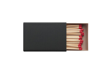 Matchbox filled with wooden matches and red tips
