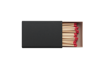 Matchbox filled with wooden matches and red tips