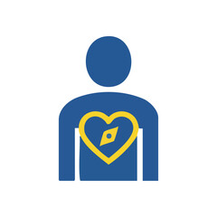 Fototapeta premium (Heart Compass Inner Guidance. A figure with a chest icon showing a vital organ and directional pointer. It symbolizes intuition, purpose, personal journey, and finding ones path.)