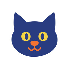 (Adorable Navy Cat Head Graphic. A minimalist feline representation with bright yellow optics and an orange snout. This cheerful illustration embodies a friendly, playful spirit.)
