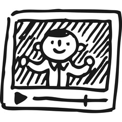Simple Line Drawing of a Cartoon Character Displayed on a Video Player Screen with Play Button and Progress Bar on White Background