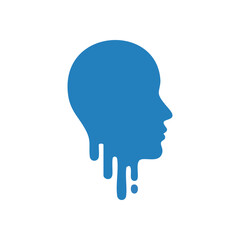 (Blue Dripping Head Profile Icon. Stylized illustration featuring a side view of a person with liquid elements, conveying concepts of transformation, intellect, or emotional fluidity.)