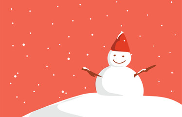 snowfall on red sky with snowman winter christmas theme.eps