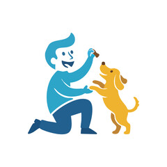 (Joyful Pet Owner with Canine. This illustration depicts a cheerful human figure offering a delicious snack to an eager furry friend, symbolizing bonding and positive reinforcement.)