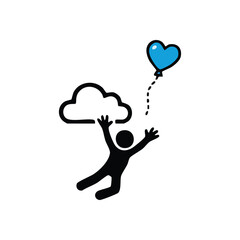 (Lost Heart Balloon Cloud Concept. Depicts a person grasping for a digital network, symbolizing a vanishing emotional bond or affection, like a floating orb departing. Represents detachment and.)