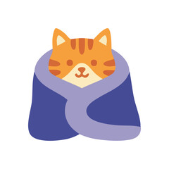 (Cozy Feline Wrapped in Blanket. A charming ginger tabby is comfortably swaddled in a soft blue wrap. It symbolizes warmth, peace, and relaxation, perfect for a serene atmosphere.)