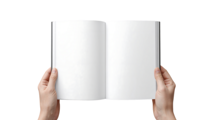 Hands holding open book with blank pages