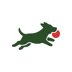 (Playful Dog with Red Ball. An active hound joyfully leaps, carrying a vibrant crimson sphere. This graphic conveys happiness, agility, and companionship, symbolizing a beloved animal.)