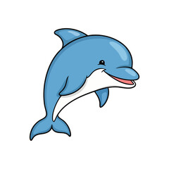 (Smiling Blue Dolphin Design. This cheerful aquatic mammal vector exudes joy and playfulness. An endearing graphic artwork ideal for various projects, symbolizing freedom.)