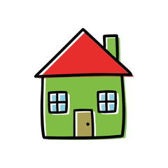 (Green Cartoon House. This charming, hand-drawn dwelling with a red roof symbolizes warmth, comfort, and a sense of belonging.)