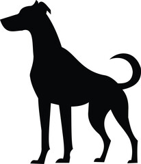 Black Silhouette of a Standing Dog on White Background