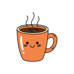 (Smiling Hot Coffee Delight. A sweet animated cup, brimming with a warm drink and emitting steam, evokes feelings of coziness and a pleasant morning.)