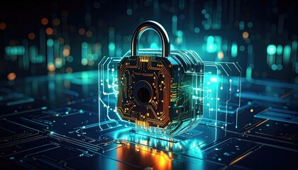 Digital Padlock Security Technology Cyber Network Protection.