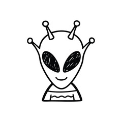 (Playful Extraterrestrial Sketch. This delightful hand-drawn alien portrait features a gentle grin and antennae, symbolizing cosmic wonder and imaginative adventure.)