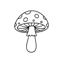 (Whimsical Mushroom Line Art. Simple outline drawing of a spotted toadstool. This charming vector artwork captures the essence of woodland magic and natural growth, ideal for delightful designs.)