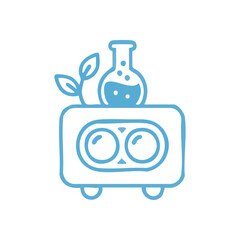 (Eco Technology Research Innovation. This depiction shows a friendly robot with a scientific flask and growing plant. It symbolizes the fusion of nature, technology, and discovery for a sustainable.)