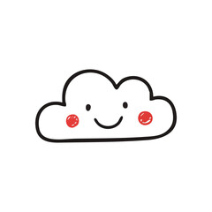 (Cheerful Cloud Doodle Character. A delightful hand-drawn figure with a bright grin and rosy cheeks. This adorable emblem radiates warmth, representing pure happiness and lightheartedness for any.)