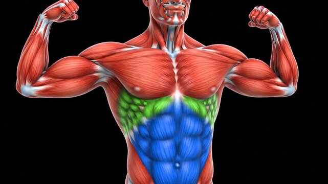 Anatomical Muscle Model Flexing: Detailed Body Muscle Structure