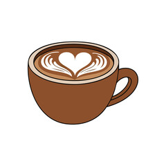 (Heart Foam Art Warm Coffee Mug. Delightful hot drink with beautiful frothy design. Evokes relaxation, affection, and a cozy morning ritual.)