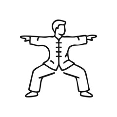 (Tai Chi Stance Practice Icon. An individual in a classic Asian martial art form. This dynamic posture conveys balance, inner calm, and strength, ideal for health, wellness, and mindful living.)