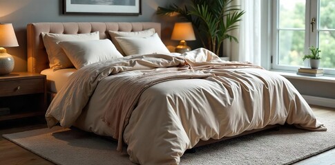 Luxurious Plush Bedspread Enhances Bedroom Decor with Elegant Drape and Rich Texture, Adding Sophistication to Any Sleeping Space