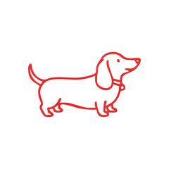 (Red Dachshund Dog Outline Art. A playful crimson hound graphic. This simple linear illustration conveys loyalty, friendship, and the joy of pet companionship.)