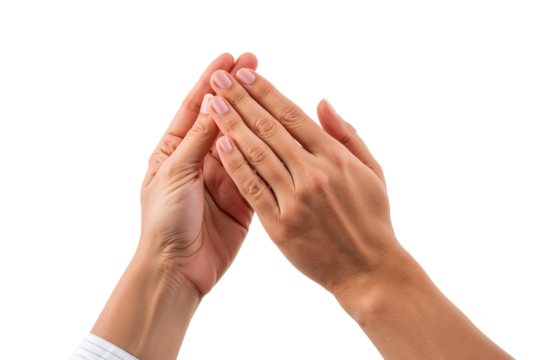 Praying hands in front of black background