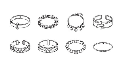 Set of various hand-drawn bracelets and bangles artistic sketch collection vector
