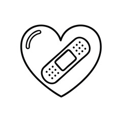 (Mending Heart Outline with Bandage. This graphic depicts a vital organ silhouette patched with a medical strip, symbolizing emotional restoration, loving care, and overcoming adversity.)