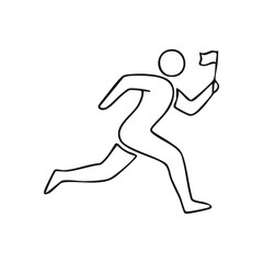 (Running Figure with Flag Symbol. This minimalist pictogram portrays an individual in motion, clutching a banner. It embodies themes of progress, guidance, and triumph.)
