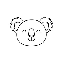 Happy Koala Line Art. Adorable koala illustration radiating joy and warmth. This simple, smiling marsupial head symbolizes peace and innocent delight, perfect for children?s themes.