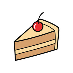 (Sweet Dessert Piece Illustration. A charming cartoon pastry wedge with a vibrant red fruit, symbolizing joy and festive occasions. This delightful confection brings happiness.)