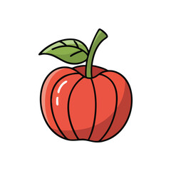 (Vibrant Cartoon Red Apple. A cheerful illustration of a ripe orchard fruit, complete with a verdant stem and leaf. Symbolizes wholesome nutrition, learning, and natural vitality.)