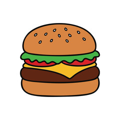 (Delicious Cartoon Hamburger Icon. An appetizing graphic depiction of a classic cheeseburger. This whimsical illustration evokes hunger and represents quintessential fast food joy.)